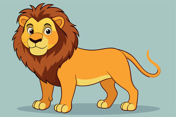 Obraz premium Friendly Cartoon Lion Illustration Standing Profile View