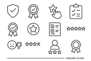 Vector icon set for quality assurance and review systems with stars and checkmarks