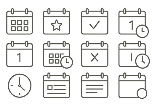 Vector icon set featuring calendar and time management symbols for productivity and organization