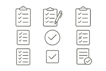 Vector icon set featuring checklists and writing tools for task management and organization