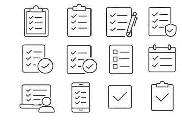 Vector icon set featuring checklist, document, and planning symbols designed for task management and organization