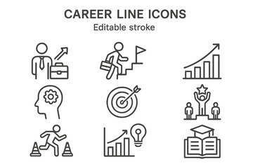 Vector icon set showcasing career development, progress, and education themes in a clean and modern design