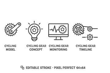 Icons representing cycling gear concepts useful for applications in cycling analytics and design