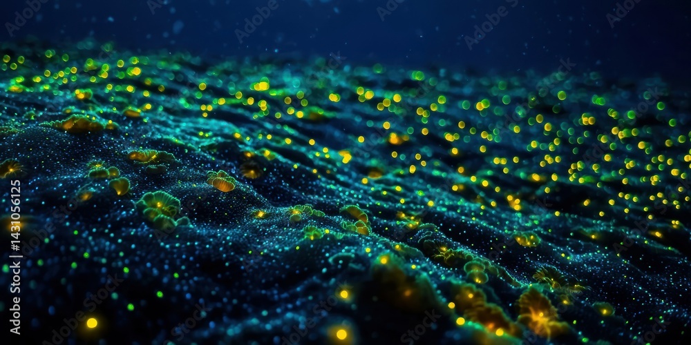 Wall mural a coral reef teeming with thousands of tiny, glowing coral polyps, creating a mesmerizing pattern