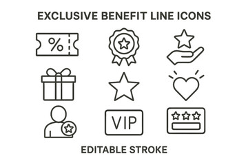 Vector icon set featuring exclusive benefit line icons for loyalty programs and rewards