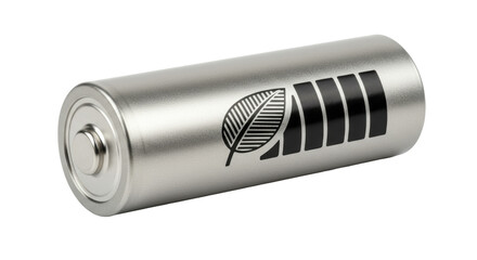 Isolated Silver AA Battery with Eco Leaf Symbol
