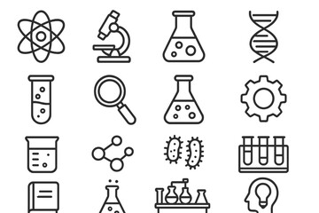 Vector icon set featuring science and laboratory equipment symbols for educational and informational use