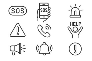 Vector icon set featuring emergency symbols for safety and alertness in various situations