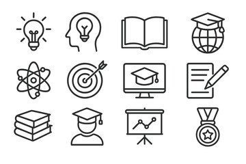 Vector icon set showcasing education, learning, and achievement symbols for design and digital projects