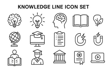 Vector icon set illustrating concepts of knowledge, education, and learning in a clean and simple design style