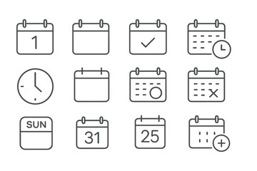 Calendar vector icon set featuring various designs for scheduling and time management