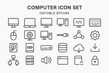 Vector icon set featuring various computer-related symbols for design and illustration use