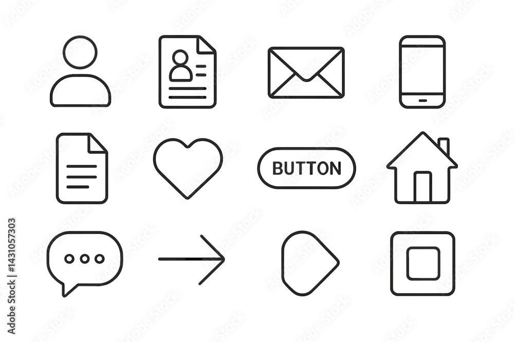 Poster vector icon set featuring user profiles, communication tools, and interface elements for digital app