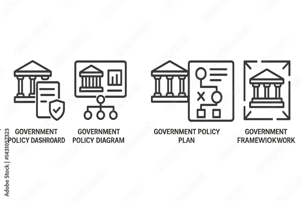 Poster vector icon set displaying various government policy concepts with clear design elements for effecti