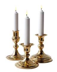 Elegant Gold Candle Holders with White Candles on Display