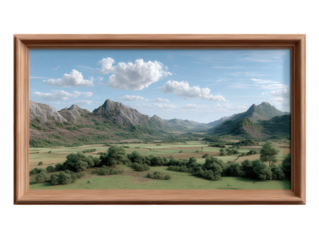 Serene Landscape of Rolling Hills and Rocky Mountains under Blue Sky