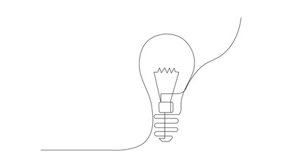 Vector continuous one simple single abstract line drawing of Light bulb creativity concept isolated on a white background