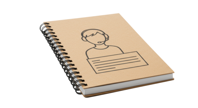 Isolated Spiral Notebook with Customer Service Drawing