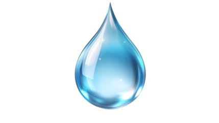 Minimalist blue water droplet, symbolizing purity and hydration. Isolated on a transparent background.