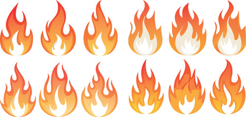 Fire flames. Fire icon set. Fire symbols. Vector illustration.