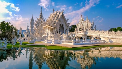 Explore the stunning architecture of Wat Rong Khun, also known as the White Temple, in Chiang Rai, Northern Thailand.