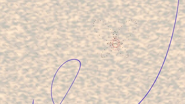 Visualization of chaos theory and butterfly effect principles. Dark background with delicate green trajectory lines showing how small initial changes create dramatically different outcomes over time.