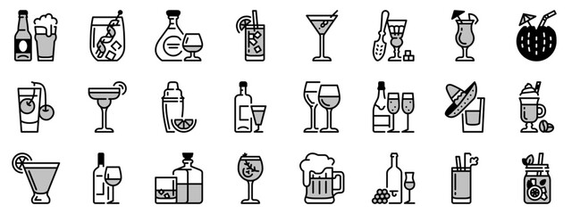 Icons in two tones about alcoholic beverages.