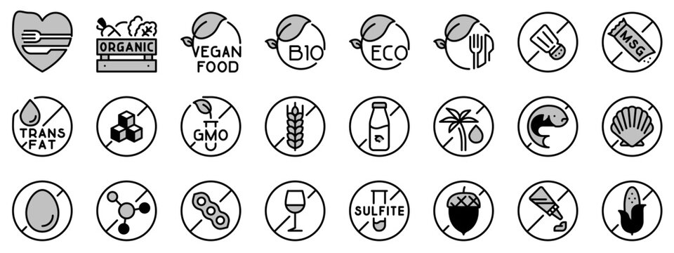 Icons in two tones about badge food