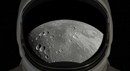 Reflecting cosmic awe: Lunar surface seen through an astronaut's helmet visor