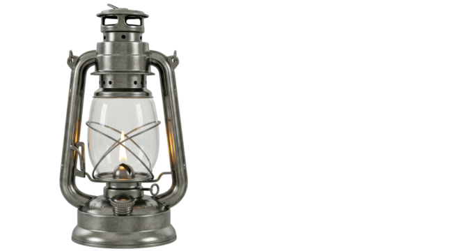Isolated Vintage Kerosene Lantern with Flickering Flame