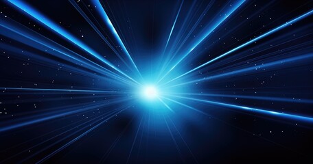 Obraz premium Abstract blue background with light rays and stars, glowing lines on dark background for a modern design vector presentation template