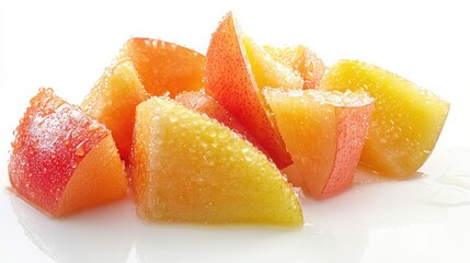 dew on fruit pieces isolated with white background