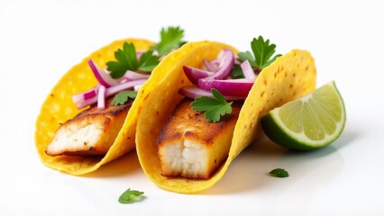 Two Fish Tacos With Lime Wedge