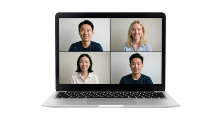 Isolated Laptop Screen Displaying Video Conference with Four People