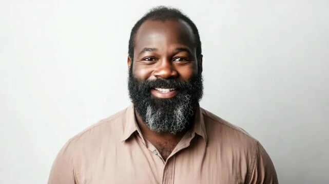 Beaming Confidence: A portrait of a well-groomed individual with a full, well-kept beard, showcasing a warm and inviting smile. This image conveys strength, approachability.