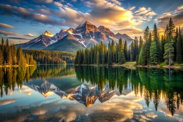 Obraz premium Mountain Lake Reflection at Sunrise