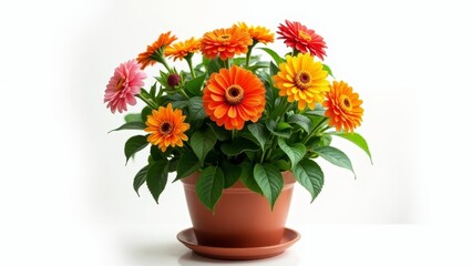 Fototapeta premium Colorful Gerbera Daisies In Pot On White