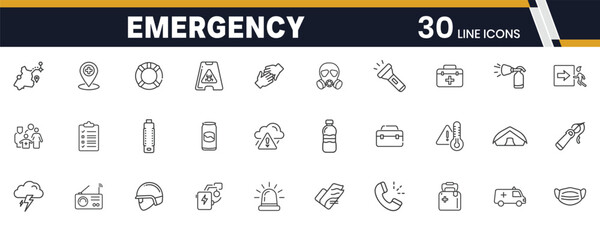 Emergency Preparedness Icons – Survival Kit, First Aid, and Disaster Planning Line Icon Pack