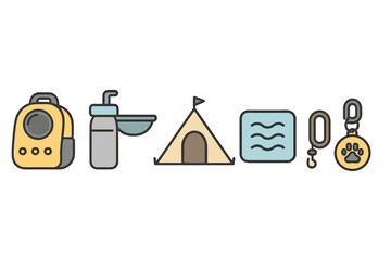 A pet backpack and travel water bottle are featured as icons of pet travel gear