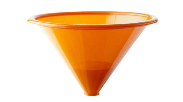 Orange Plastic Funnel Isolated on Transparent or White Background for Industrial Use