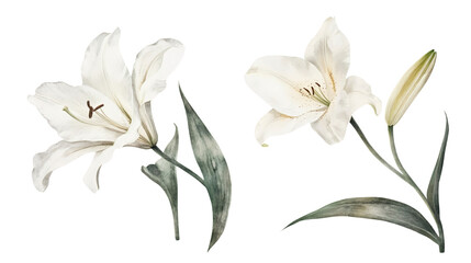 Fototapeta premium Elegant White Lily Flower Isolated on Transparent Background for Floral Designs