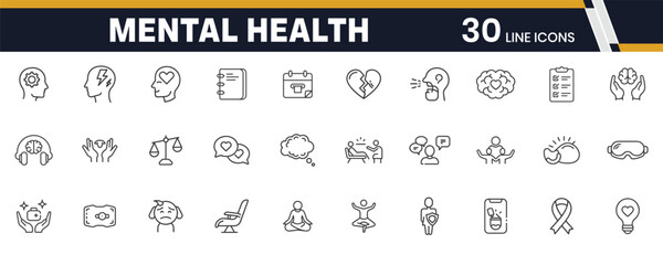 Mental Health and Therapy Icons – Emotional Wellness, Counseling, and Self-Help Line Icon Collection