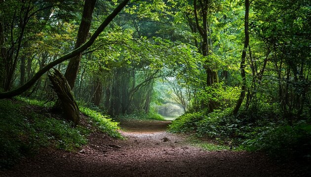 dense greenery enveloping a mystical forest path nature greens - Powered by Adobe
