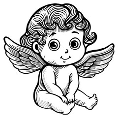 Classic Cherub Illustration with Wings and Divine Light. Vector illustration