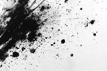 Obraz premium Abstract Black Ink Splatters Create a Chaotic Artistic Texture on White Paper Background Showcasing Creative Expression and Spontaneity Generative AI