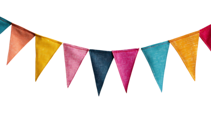 Carnival garland with flags isolated on transparent background.