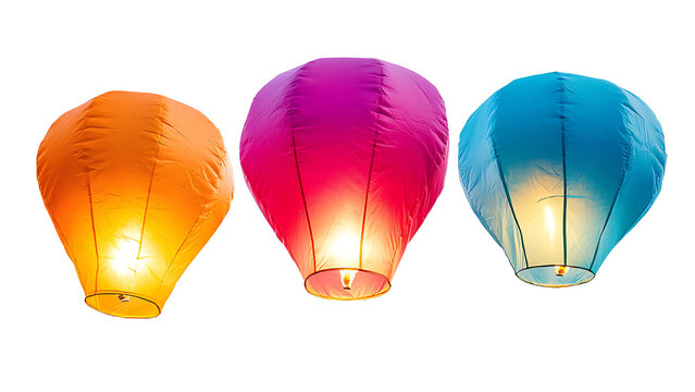 Colored sky lanterns on transparent background.