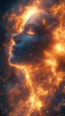 Celestial entity with fiery glow in cosmic background during a night sky event