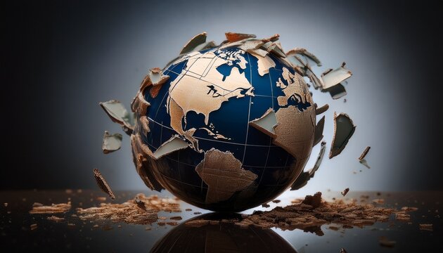 a shattered globe with fragments symbolizes global fragility crises and conflicts