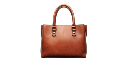 Elegant Brown Handbag Isolated on Transparent Background Aerial View